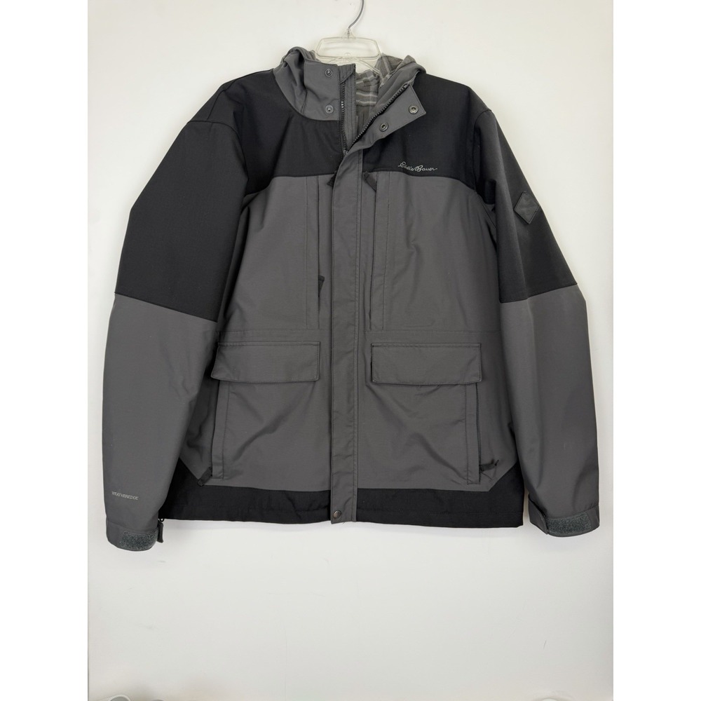 Eddie Bauer WeatherEdge jacket gray and black size Large plaid Pattern Iined